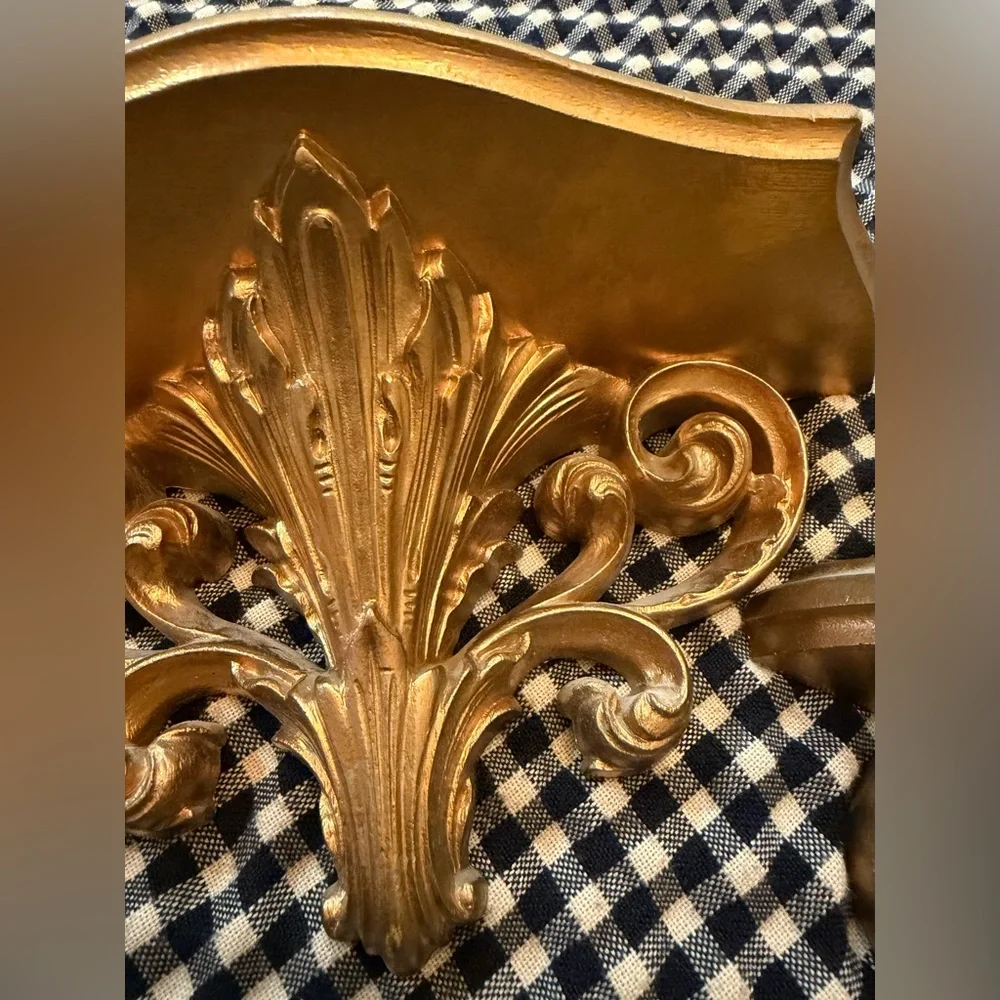 Set of Two VTG Burwood Hollywood Regency Gold Decorative Wall Display Shelves